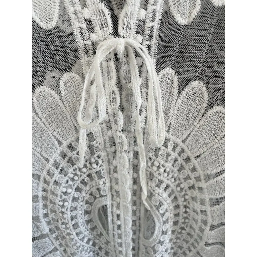 Anthropologie Adiva Floral Lace Duster Cardigan Beach Cover Up Ivory Medium